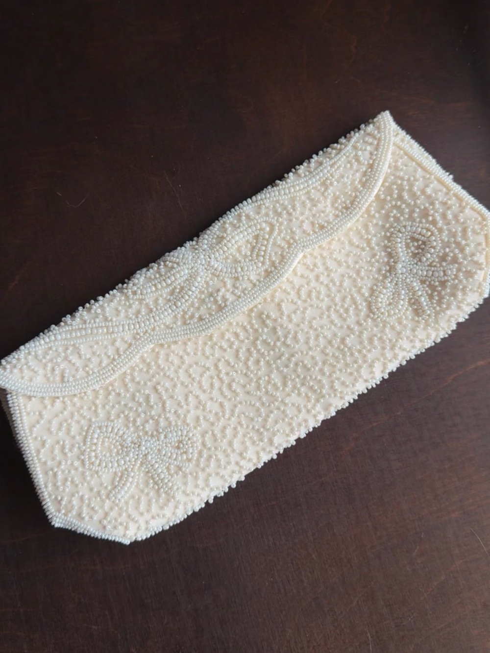 Vintage Walborg Hand Beaded Ivory Clutch Purse Made in Belgium